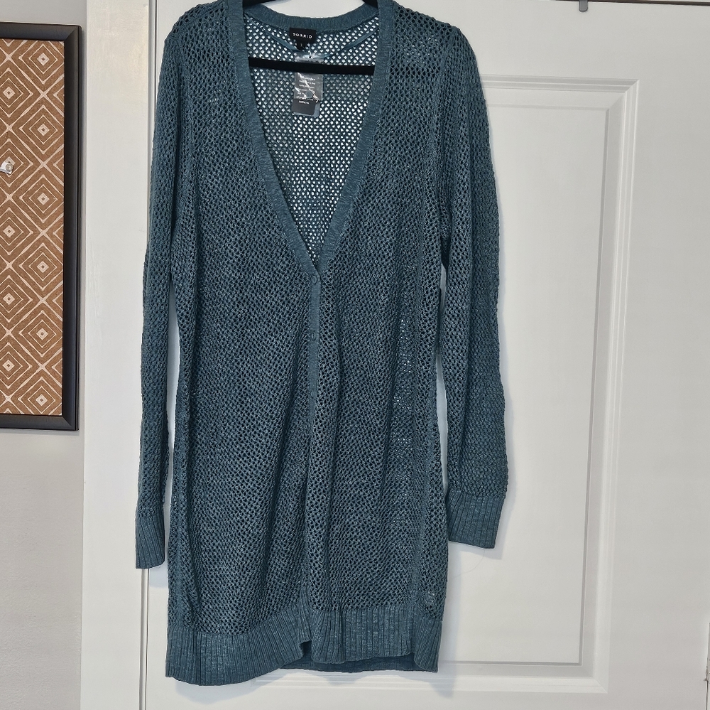 NWT Torrid Teal Open Stitch Cardigan
